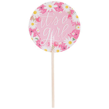 It's a Girl Floral Pink Cupcake toppers (pack of 12) – Alessa Online