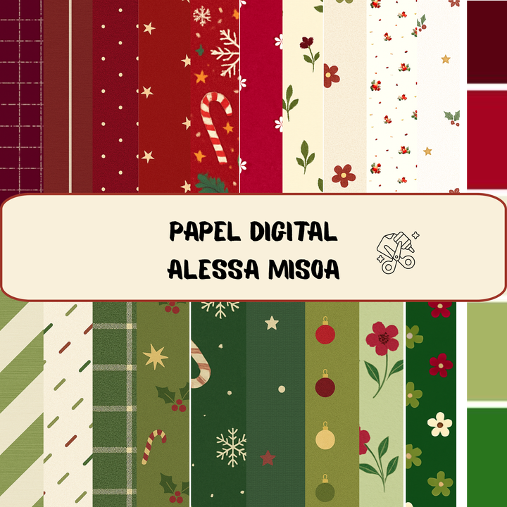 Kit com 24 papeis digitais de Natal Alessa. Arquivos em Png