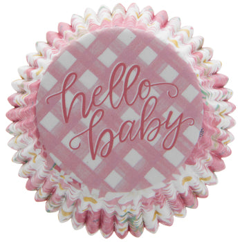 Pink Floral Hello Baby  Baking Cups (pack of 25)