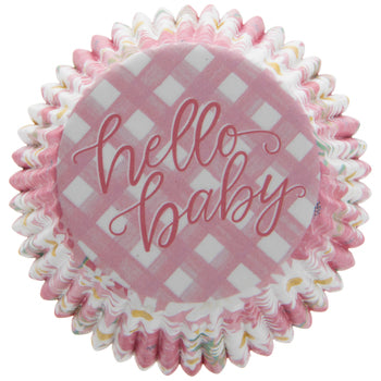 Copos de cozimento rosa floral Hello Baby (pacote com 25)