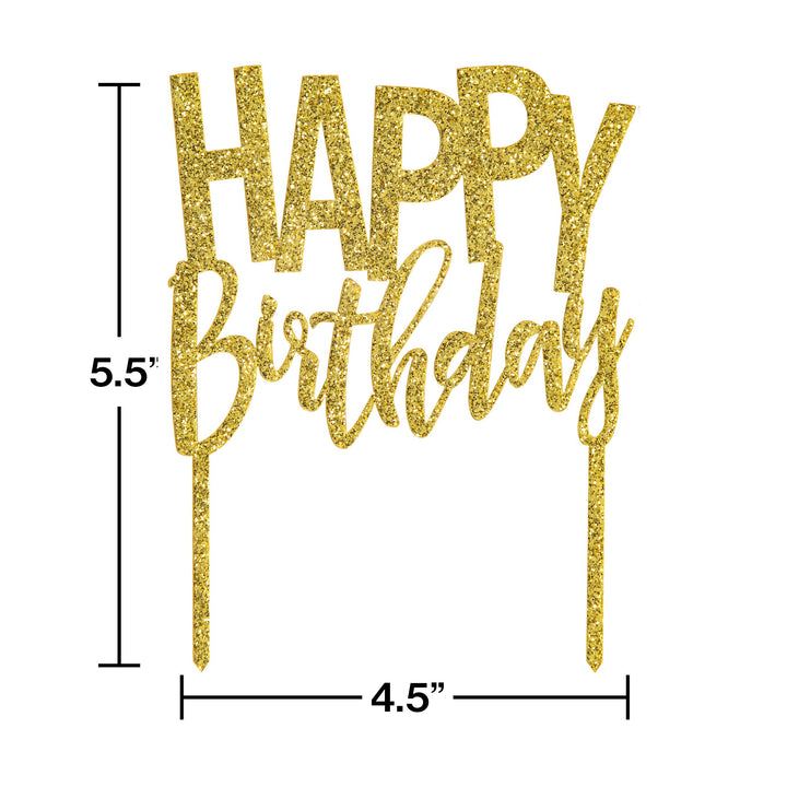 Gold glitter Happy birthday acrylic cake topper 4.5" X 5.5" 1CT
