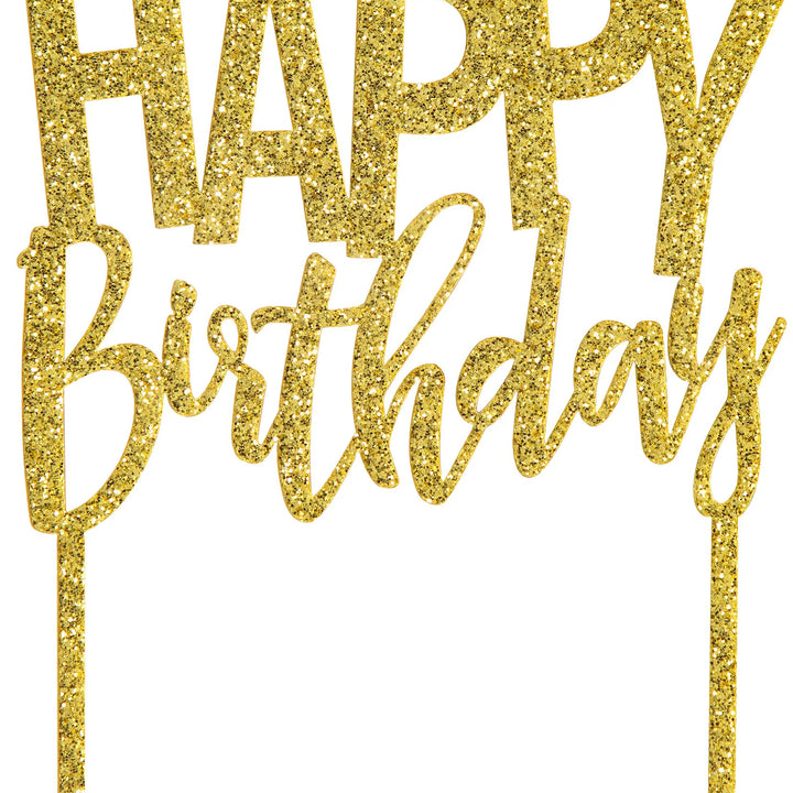 Gold glitter Happy birthday acrylic cake topper 4.5" X 5.5" 1CT